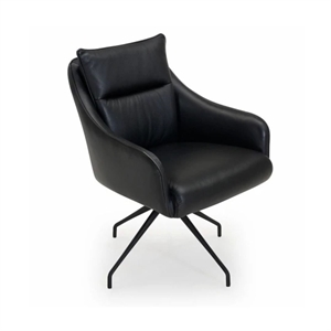 Alicia Spisebordsstol - Sort læder semianilin - Sort drejestel m. returdrej